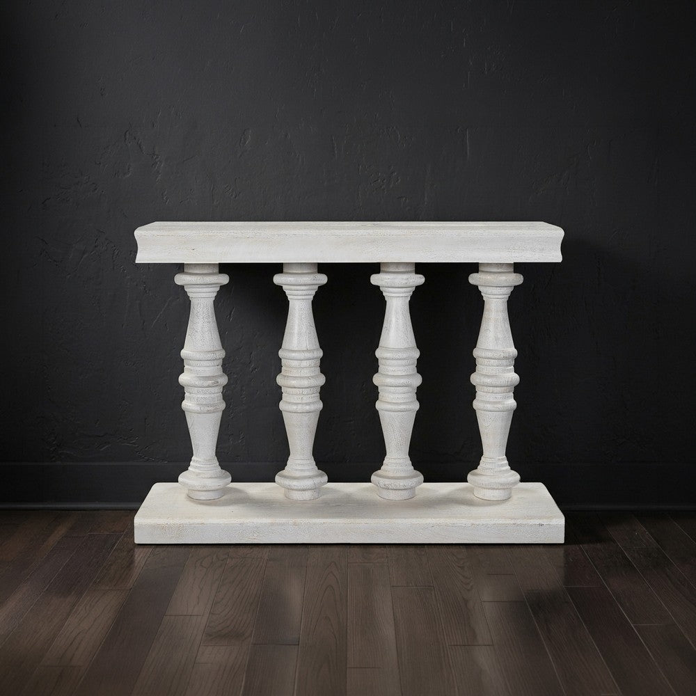 Console Table, 42-Inch Mango Wood Top, Shabby Chic Finish, Turned Pillar Legs - UPT-332348