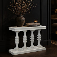 Console Table, 42-Inch Mango Wood Top, Shabby Chic Finish, Turned Pillar Legs - UPT-332348