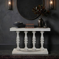Console Table, 42-Inch Mango Wood Top, Shabby Chic Finish, Turned Pillar Legs - UPT-332348
