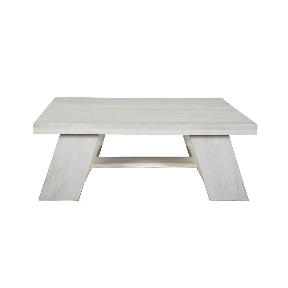 Aya 40" Square Coffee Table | Biscotti White Mango Wood | Bold Angled Legs - UPT-332349