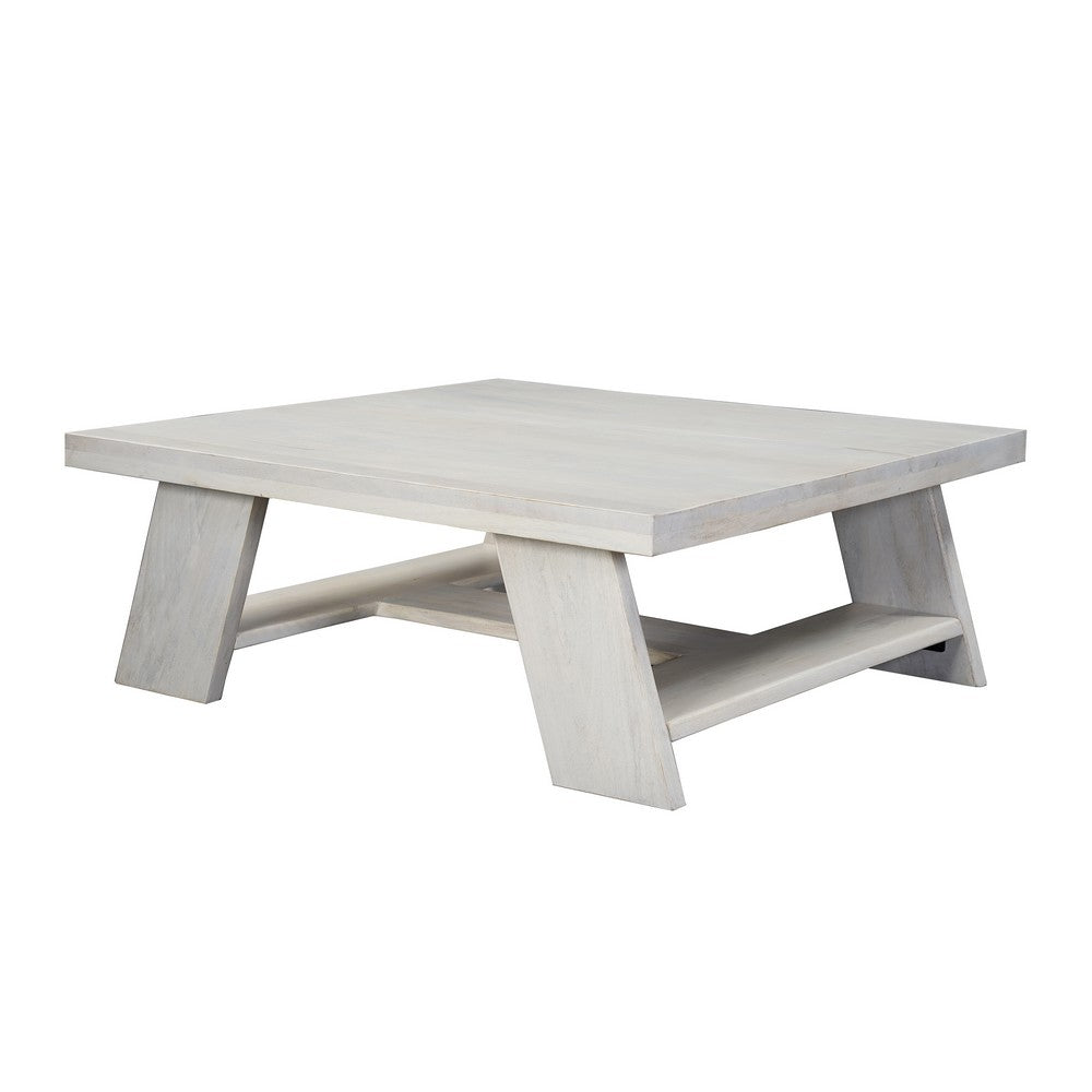 Aya 40" Square Coffee Table | Biscotti White Mango Wood | Bold Angled Legs - UPT-332349