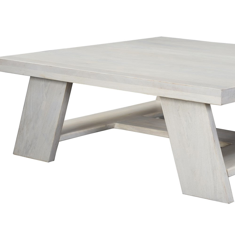 Aya 40" Square Coffee Table | Biscotti White Mango Wood | Bold Angled Legs - UPT-332349