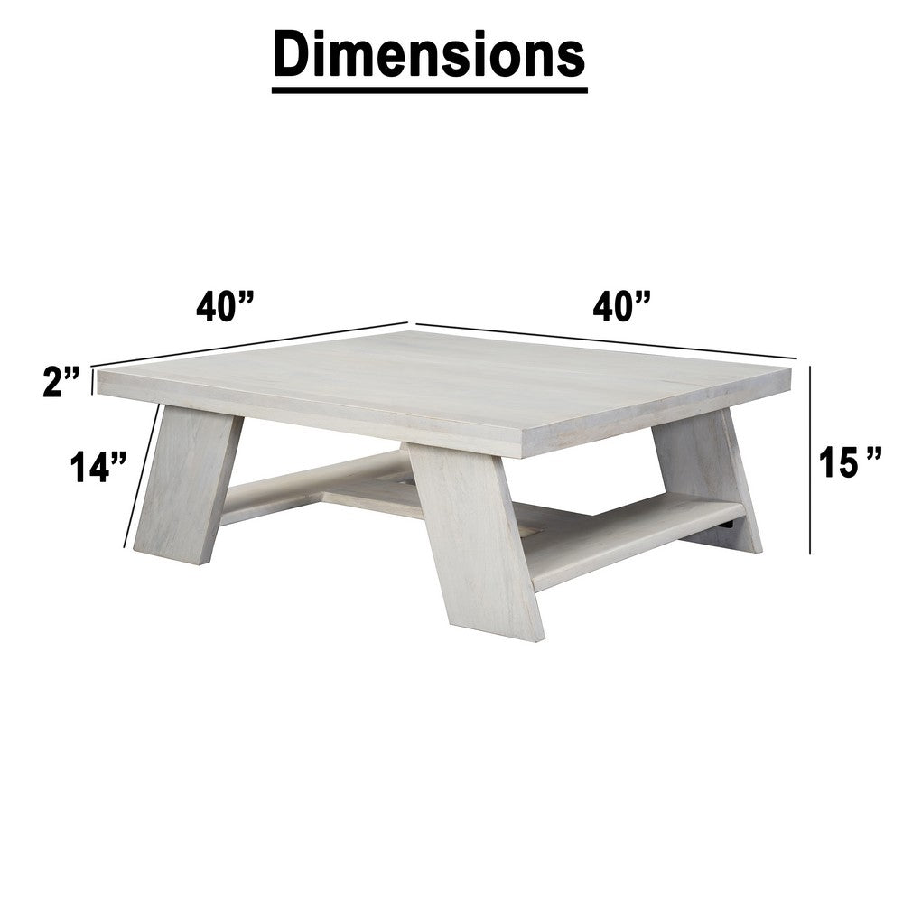 Aya 40" Square Coffee Table | Biscotti White Mango Wood | Bold Angled Legs - UPT-332349
