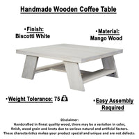 Aya 40" Square Coffee Table | Biscotti White Mango Wood | Bold Angled Legs - UPT-332349