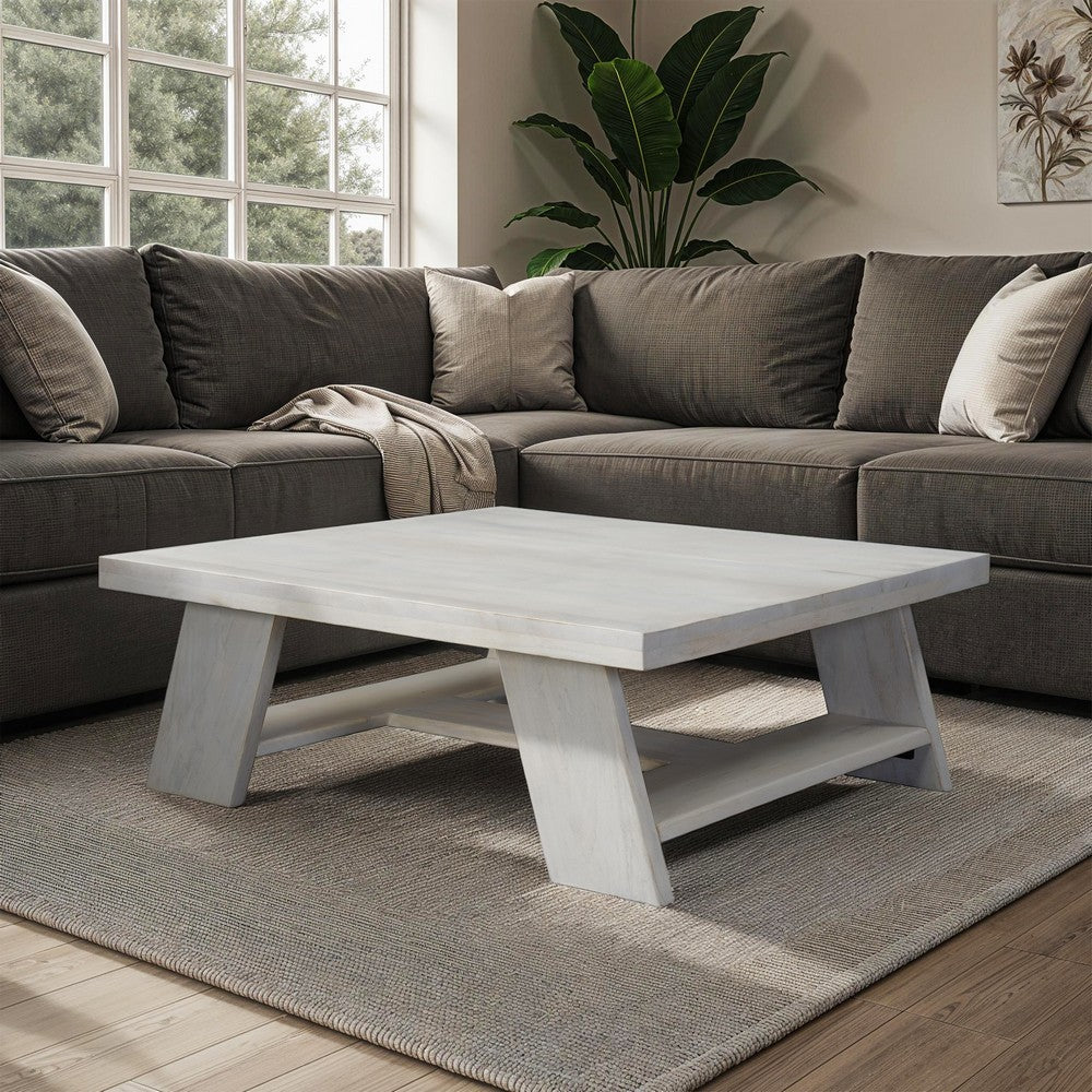 Aya 40" Square Coffee Table | Biscotti White Mango Wood | Bold Angled Legs - UPT-332349