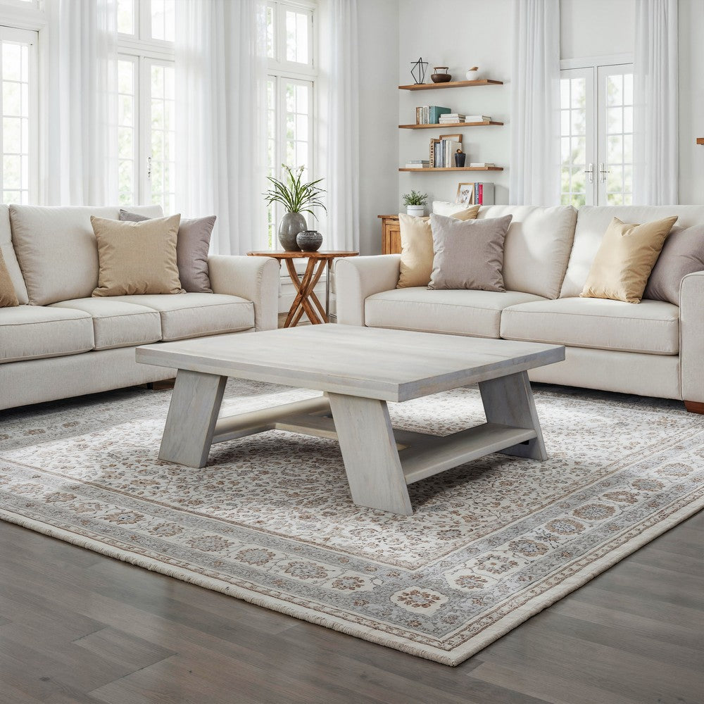 Aya 40" Square Coffee Table | Biscotti White Mango Wood | Bold Angled Legs - UPT-332349