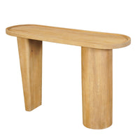 Sofa Console Table, 47 Inch Raised Edge Oval Shape Tray Top, Sandblasted Natural Brown Mango Wood - UPT-332350