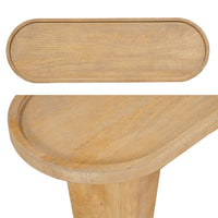 Sofa Console Table, 47 Inch Raised Edge Oval Shape Tray Top, Sandblasted Natural Brown Mango Wood - UPT-332350