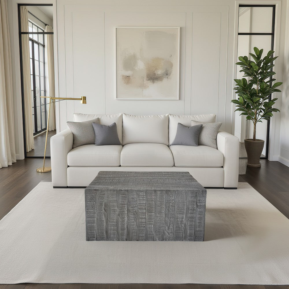Rydan Coffee Table | 33 Inch Square Block Top | Sandblasted Gray Mango Wood  - UPT-332351