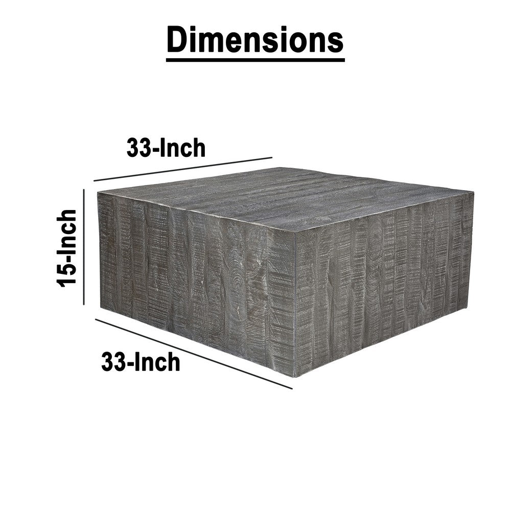 Rydan Coffee Table | 33 Inch Square Block Top | Sandblasted Gray Mango Wood  - UPT-332351