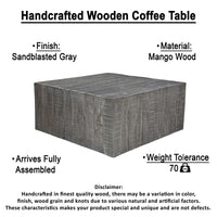 Rydan Coffee Table | 33 Inch Square Block Top | Sandblasted Gray Mango Wood  - UPT-332351