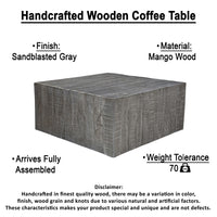 Rydan Coffee Table | 33 Inch Square Block Top | Sandblasted Gray Mango Wood  - UPT-332351