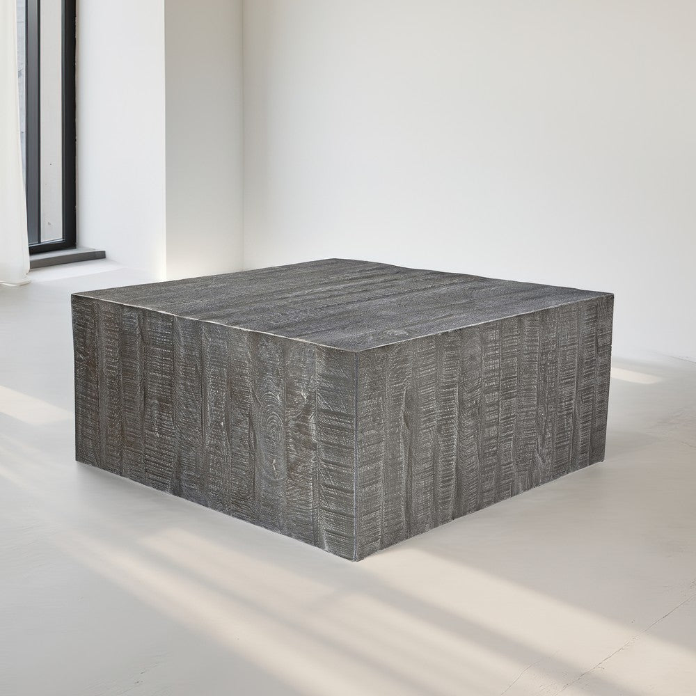 Rydan Coffee Table | 33 Inch Square Block Top | Sandblasted Gray Mango Wood  - UPT-332351