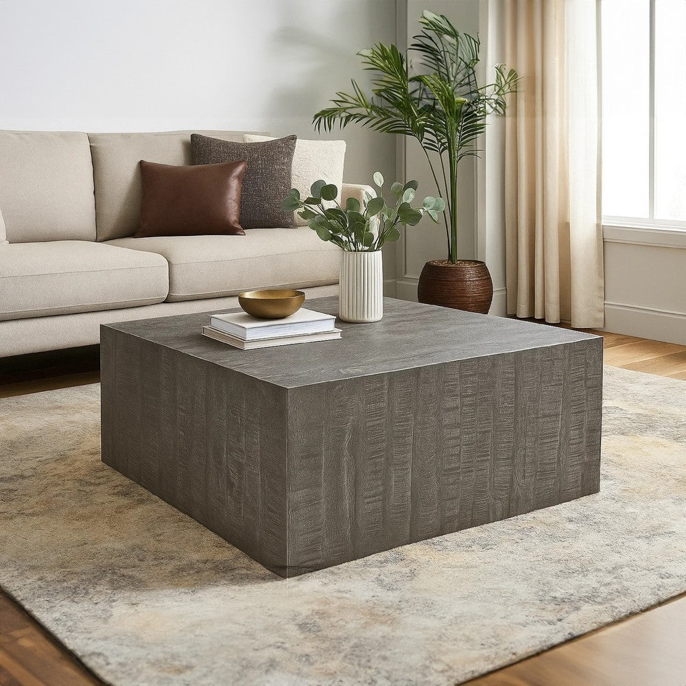 Rydan Coffee Table | 33 Inch Square Block Top | Sandblasted Gray Mango Wood  - UPT-332351