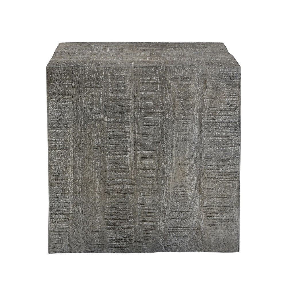 Rydan Side End Table | 19 Inch Square Block Top | Sandblasted Gray Mango Wood - UPT-332352