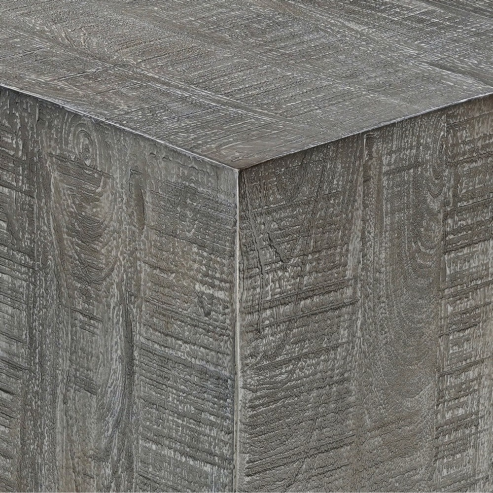 Rydan Side End Table | 19 Inch Square Block Top | Sandblasted Gray Mango Wood - UPT-332352