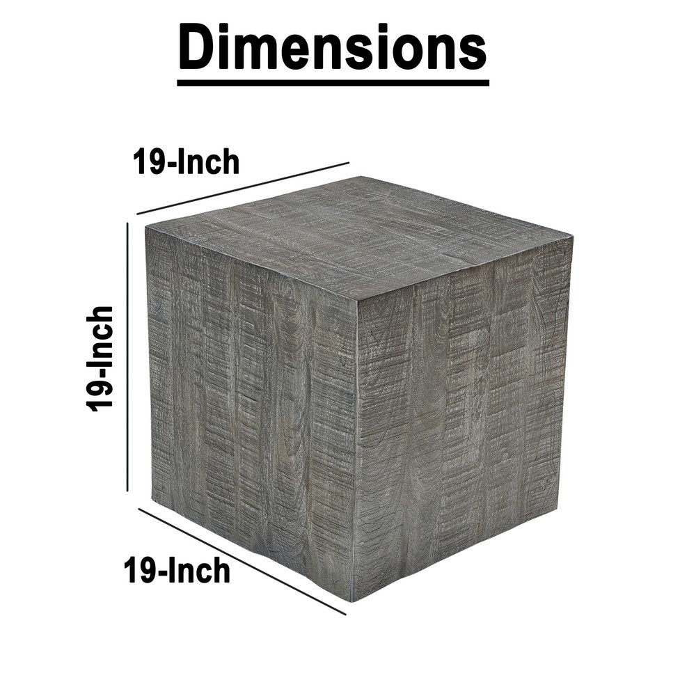 Rydan Side End Table | 19 Inch Square Block Top | Sandblasted Gray Mango Wood - UPT-332352