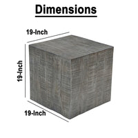 Rydan Side End Table | 19 Inch Square Block Top | Sandblasted Gray Mango Wood - UPT-332352