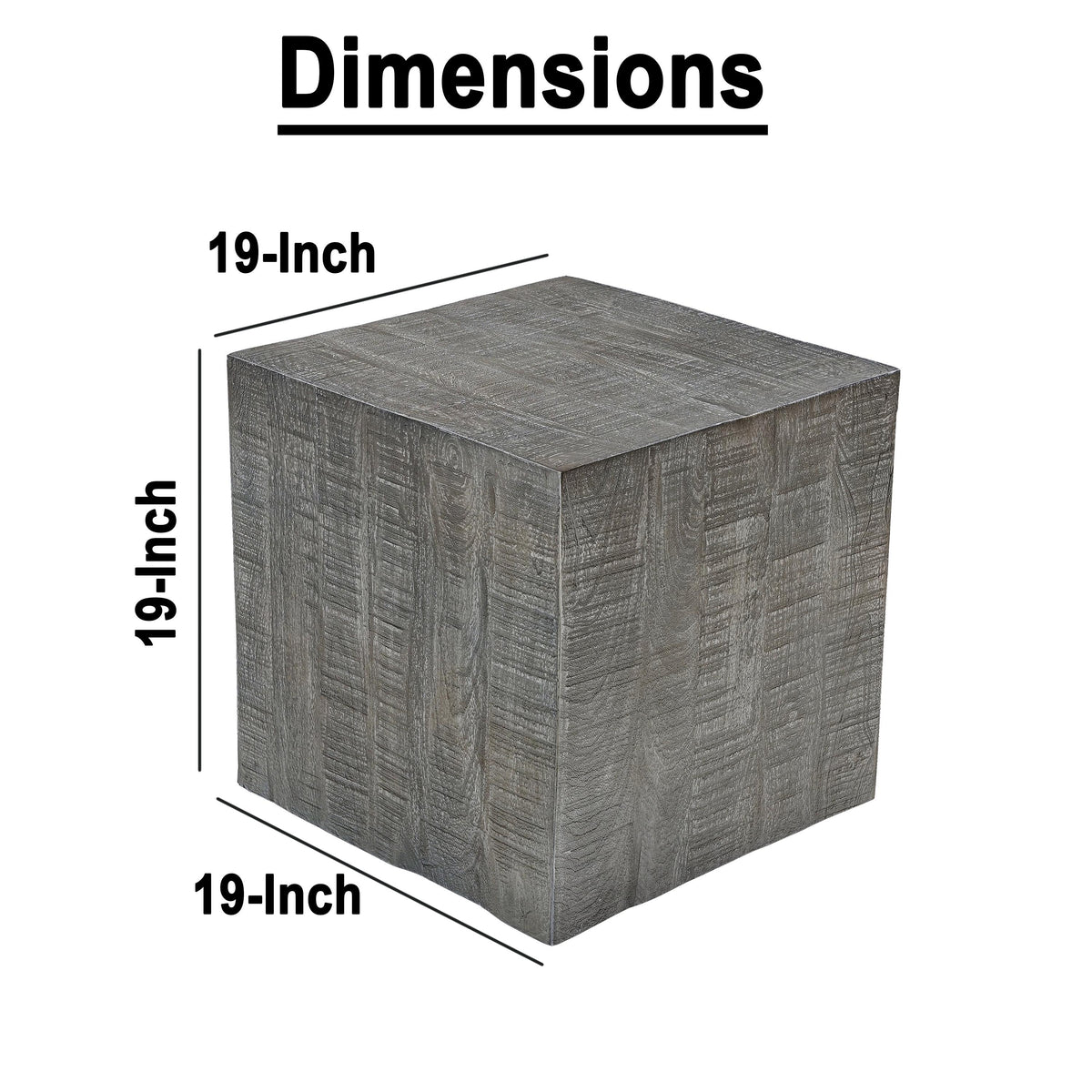 Rydan Side End Table | 19 Inch Square Block Top | Sandblasted Gray Mango Wood - UPT-332352