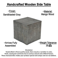 Rydan Side End Table | 19 Inch Square Block Top | Sandblasted Gray Mango Wood - UPT-332352