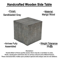 Rydan Side End Table | 19 Inch Square Block Top | Sandblasted Gray Mango Wood - UPT-332352