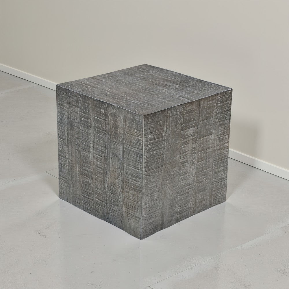 Rydan Side End Table | 19 Inch Square Block Top | Sandblasted Gray Mango Wood - UPT-332352
