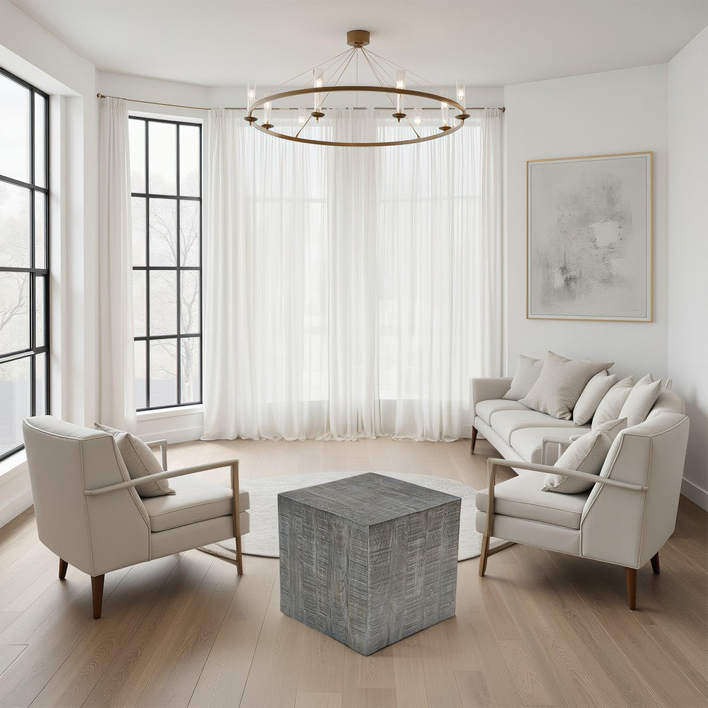 Rydan Side End Table | 19 Inch Square Block Top | Sandblasted Gray Mango Wood - UPT-332352