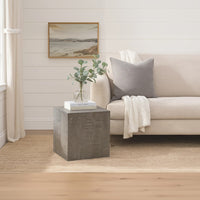 Rydan Side End Table | 19 Inch Square Block Top | Sandblasted Gray Mango Wood - UPT-332352