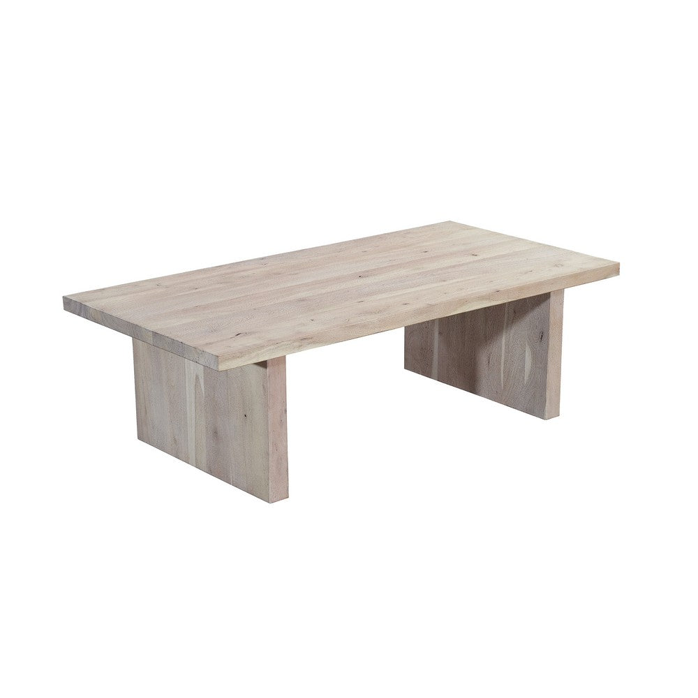 Nira Coffee Table | 48 Inch Rectangular Top | Handcrafted Washed White Acacia Wood | Panel Leg Base - UPT-332353