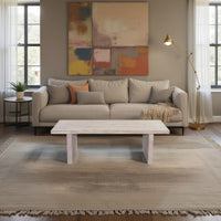 Nira Coffee Table | 48 Inch Rectangular Top | Handcrafted Washed White Acacia Wood | Panel Leg Base - UPT-332353