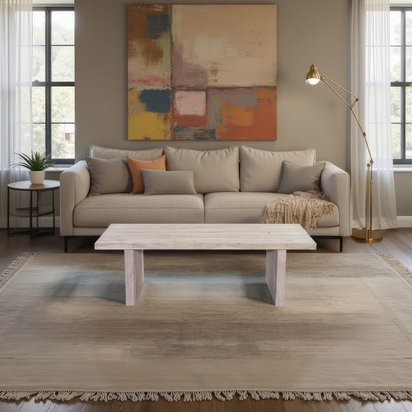 Nira Coffee Table | 48 Inch Rectangular Top | Handcrafted Washed White Acacia Wood | Panel Leg Base - UPT-332353