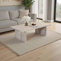 Nira Coffee Table | 48 Inch Rectangular Top | Handcrafted Washed White Acacia Wood | Panel Leg Base - UPT-332353