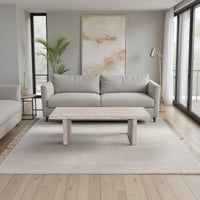 Nira Coffee Table | 48 Inch Rectangular Top | Handcrafted Washed White Acacia Wood | Panel Leg Base - UPT-332353
