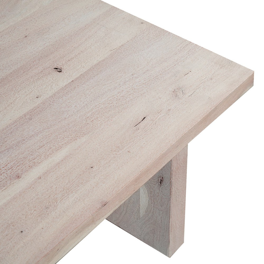 Nira Coffee Table | 48 Inch Rectangular Top | Handcrafted Washed White Acacia Wood | Panel Leg Base - UPT-332353