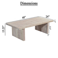 Nira Coffee Table | 48 Inch Rectangular Top | Handcrafted Washed White Acacia Wood | Panel Leg Base - UPT-332353