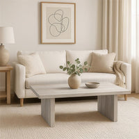 Nira Coffee Table | 48 Inch Rectangular Top | Handcrafted Washed White Acacia Wood | Panel Leg Base - UPT-332353