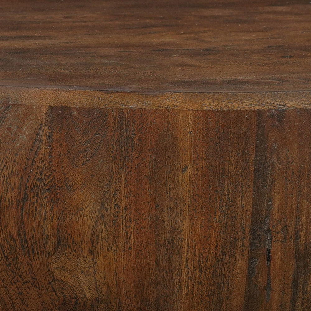 Arthur Coffee Table | 35.5" Round Top | Drum Shaped Sandblasted Walnut Brown Mango Wood - UPT-332354