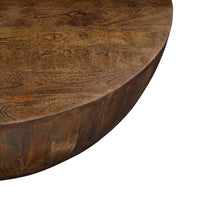 Arthur Coffee Table | 35.5" Round Top | Drum Shaped Sandblasted Walnut Brown Mango Wood - UPT-332354
