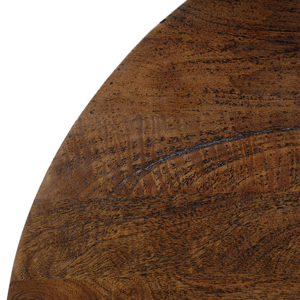 Arthur Coffee Table | 35.5" Round Top | Drum Shaped Sandblasted Walnut Brown Mango Wood - UPT-332354