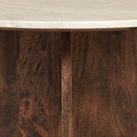 Kali Coffee Table | 27" Natural Round Marble Tabletop | Dark Brown Mango Wood Sculptural Base - UPT-332355