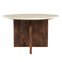 Kali Coffee Table | 27" Natural Round Marble Tabletop | Dark Brown Mango Wood Sculptural Base - UPT-332355