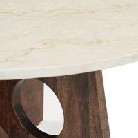 Kali Coffee Table | 27" Natural Round Marble Tabletop | Dark Brown Mango Wood Sculptural Base - UPT-332355