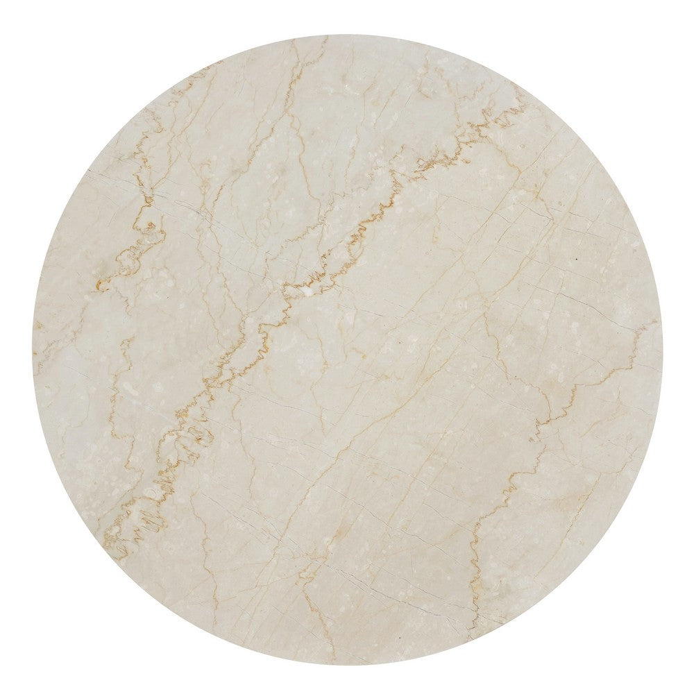 Kali Coffee Table | 27" Natural Round Marble Tabletop | Dark Brown Mango Wood Sculptural Base - UPT-332355