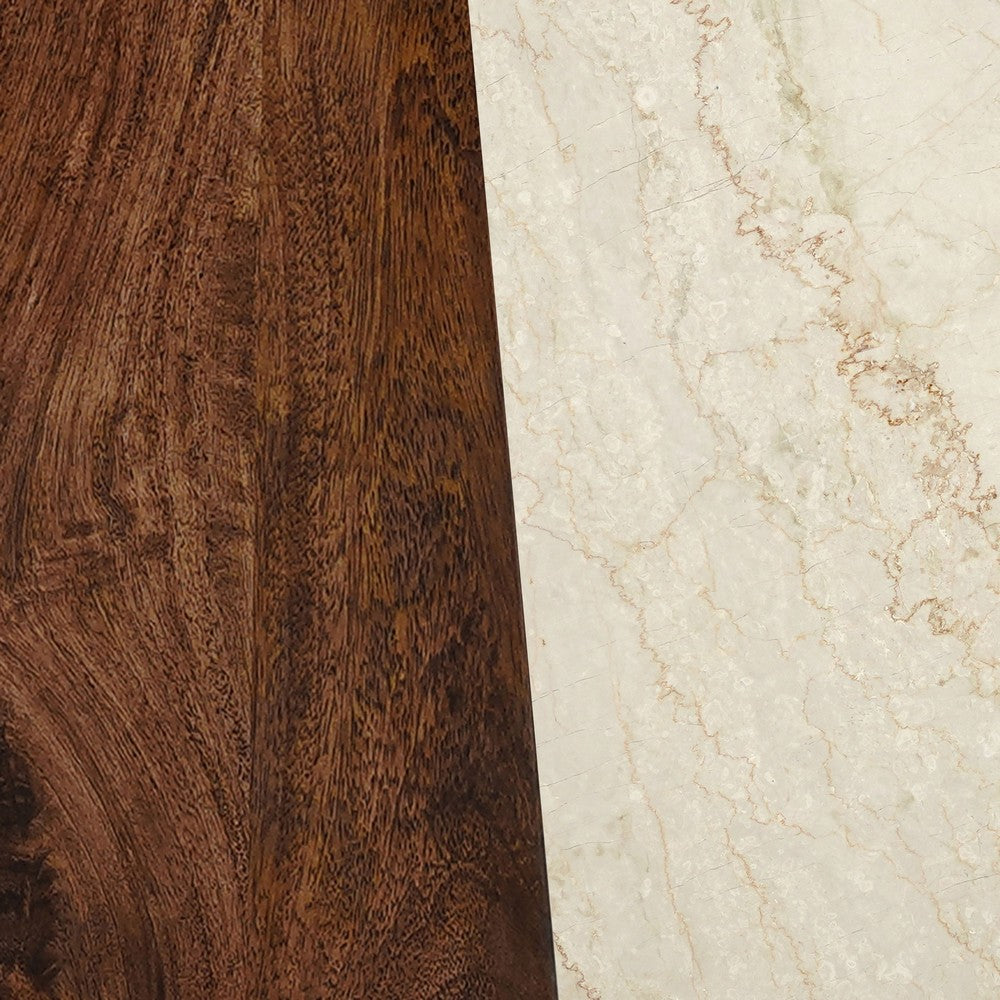 Tara Dining Table | 48 Inch Round Botticino Italian White Marble Top | Walnut Brown Artisan Base- UPT-332356
