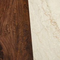 Tara Dining Table | 48 Inch Round Botticino Italian White Marble Top | Walnut Brown Artisan Base- UPT-332356
