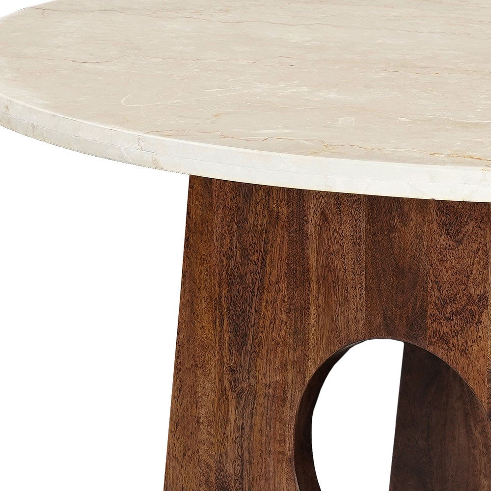 Tara Dining Table | 48 Inch Round Botticino Italian White Marble Top | Walnut Brown Artisan Base - UPT-332356