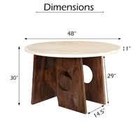 Tara Dining Table | 48 Inch Round Botticino Italian White Marble Top | Walnut Brown Artisan Base - UPT-332356