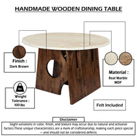 Tara Dining Table | 48 Inch Round Botticino Italian White Marble Top | Walnut Brown Artisan Base - UPT-332356