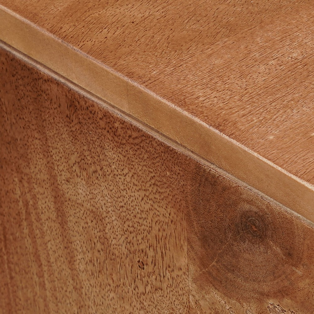 64 Inch James TV Stand Console, 2 Arch Glass Door Cabinets & Shelves, Walnut Brown Mango Wood - UPT-332357