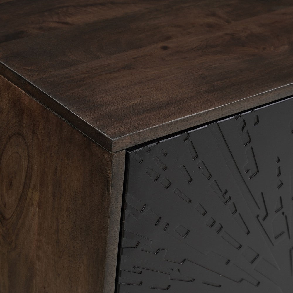 64 Inch Cosmo TV Stand Console, 3-Door Cabinet, Dark Walnut Brown & Black Mango Wood - UPT-332358